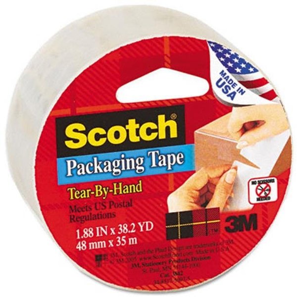 3M 3M 3842 Tear-By-Hand Packaging Tape  2   x 38 Yards  3   Core  Clear 3842